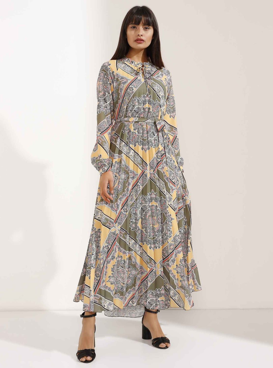 Modest Pleated Maxi Dress with Classic ...